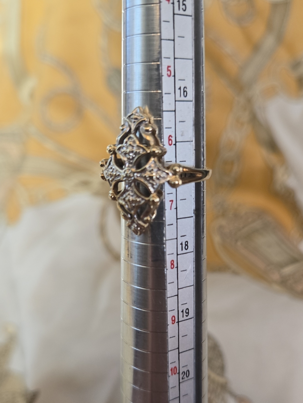 Midcentury, Art Deco look, Two Tone 10K Gold, Navette shape, Cross Ring - Picture 3 of 10